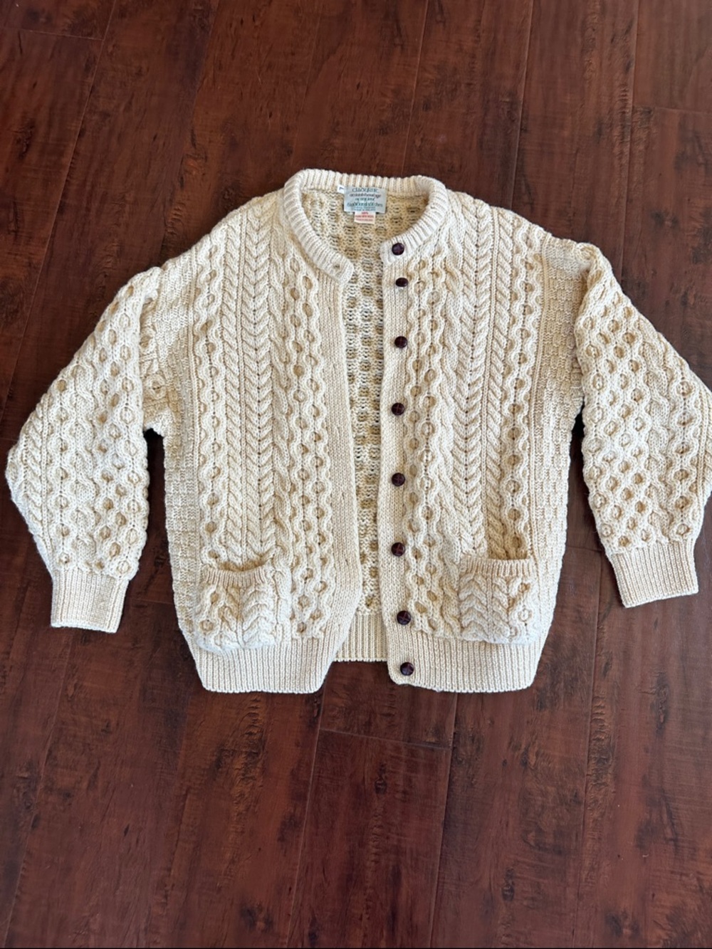 Cladyknit Cream Cable Knit Button-Front Cardigan